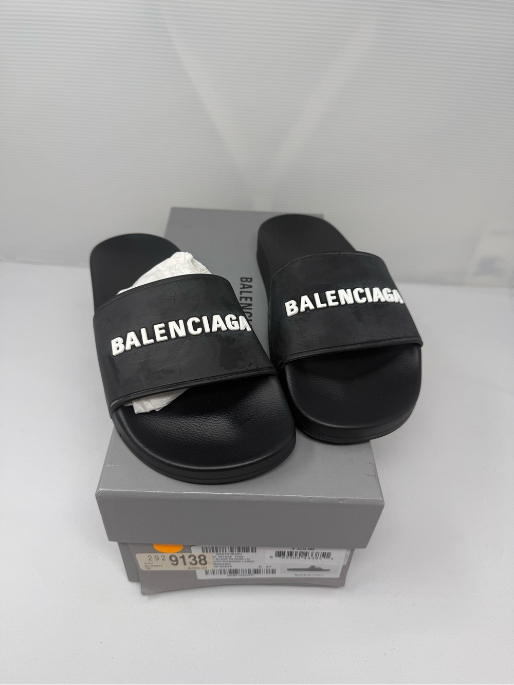 Balenciaga Black Slide Sandals with White Logo